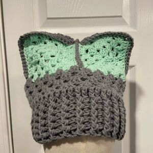 Handmade Crochet Cat Animal Ear Beanie Hat Cozy Ribbed Brim Stretch Winter Hat